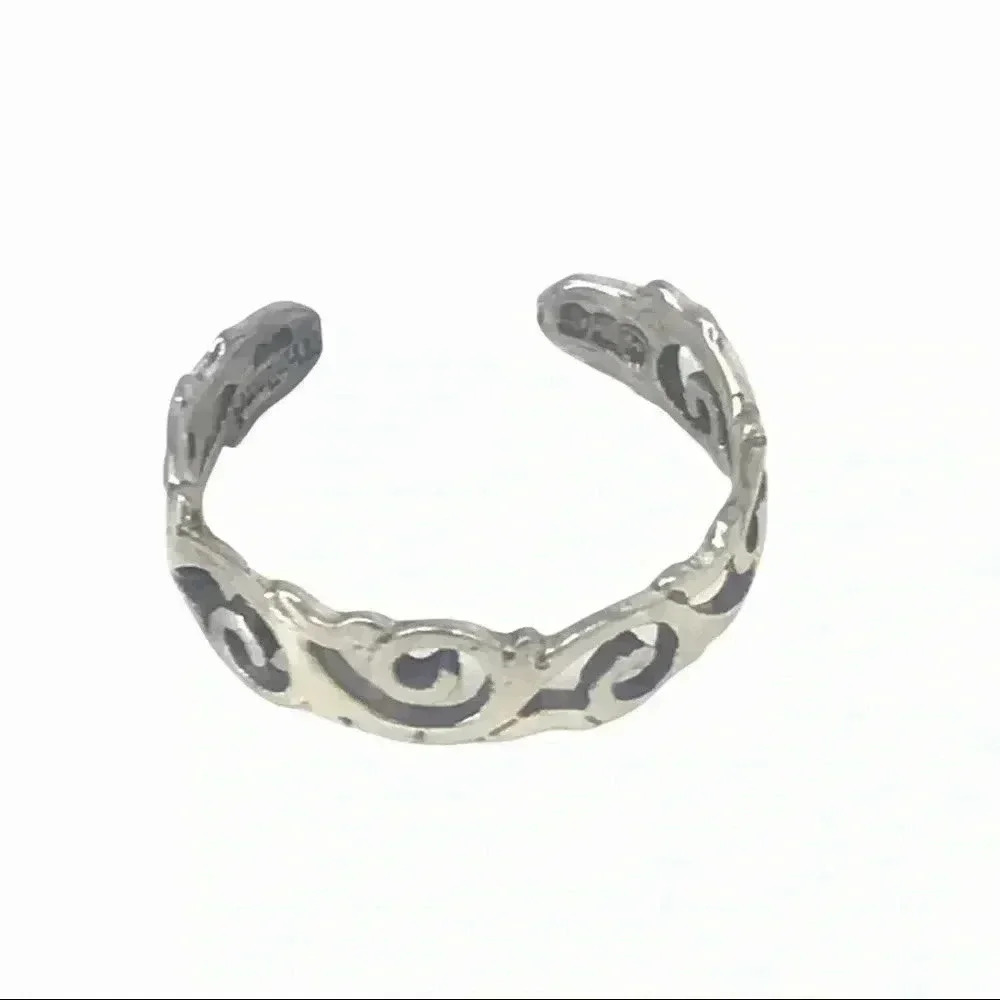925 STAMPED STERLING SILVER WAVES IN THE WIND ADJUSTABLE TOE RING SIZE XS